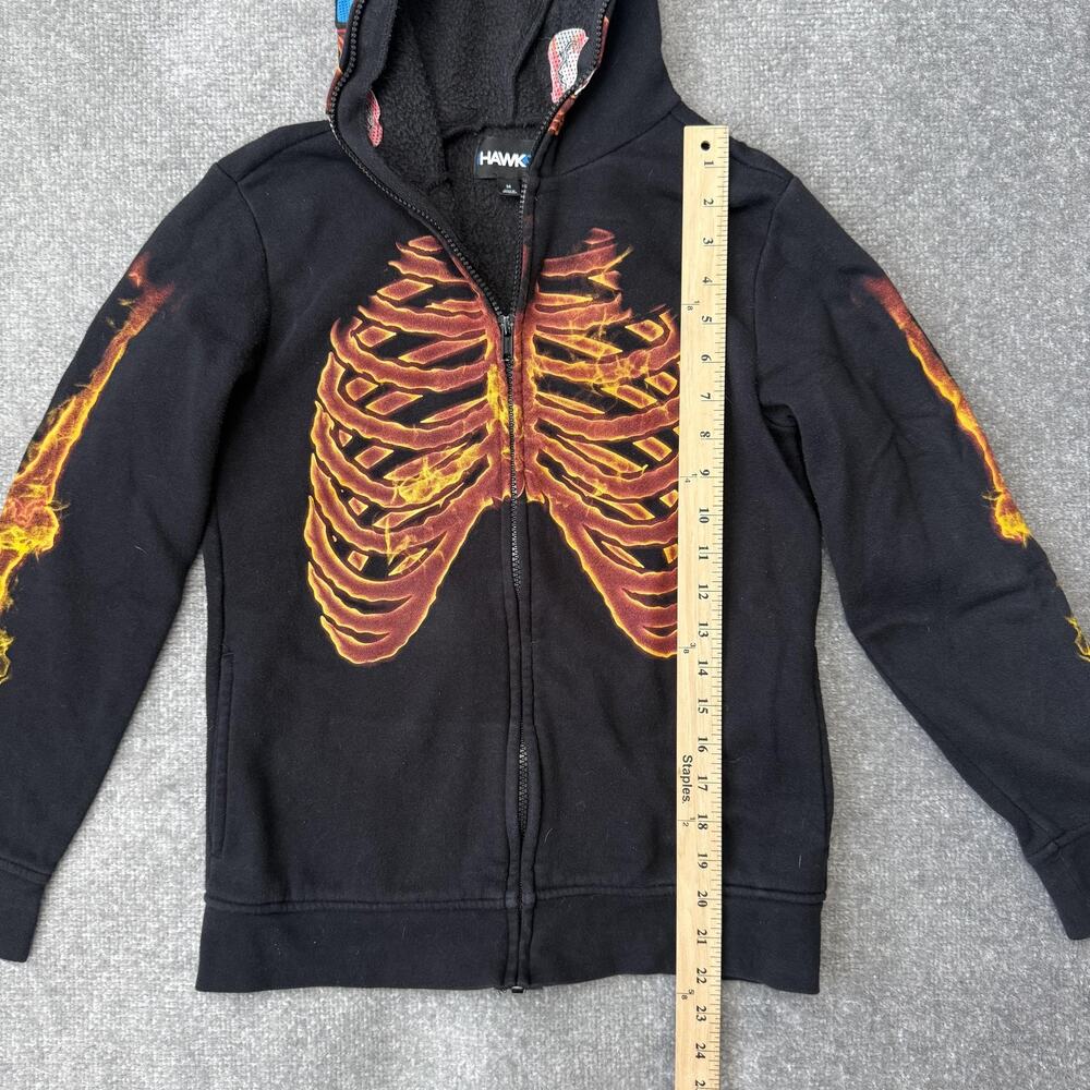 Hawk Hoodie Youth Medium Black Skeleton Flames Full Zip Glow Skull Face Costume - Picture 6 of 7